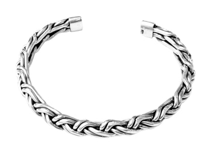 Braided Bangle for Men | 925 Sterling Silver Cuff Bracelet with Braided Details