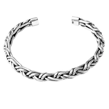 Braided Bangle for Men | 925 Sterling Silver Cuff Bracelet with Braided Details