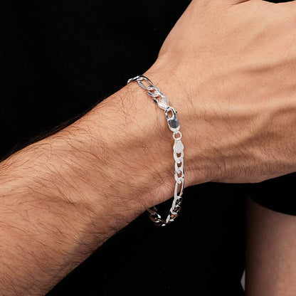 925 Sterling Silver 6.2mm Figaro chain Bracelet on Male Model