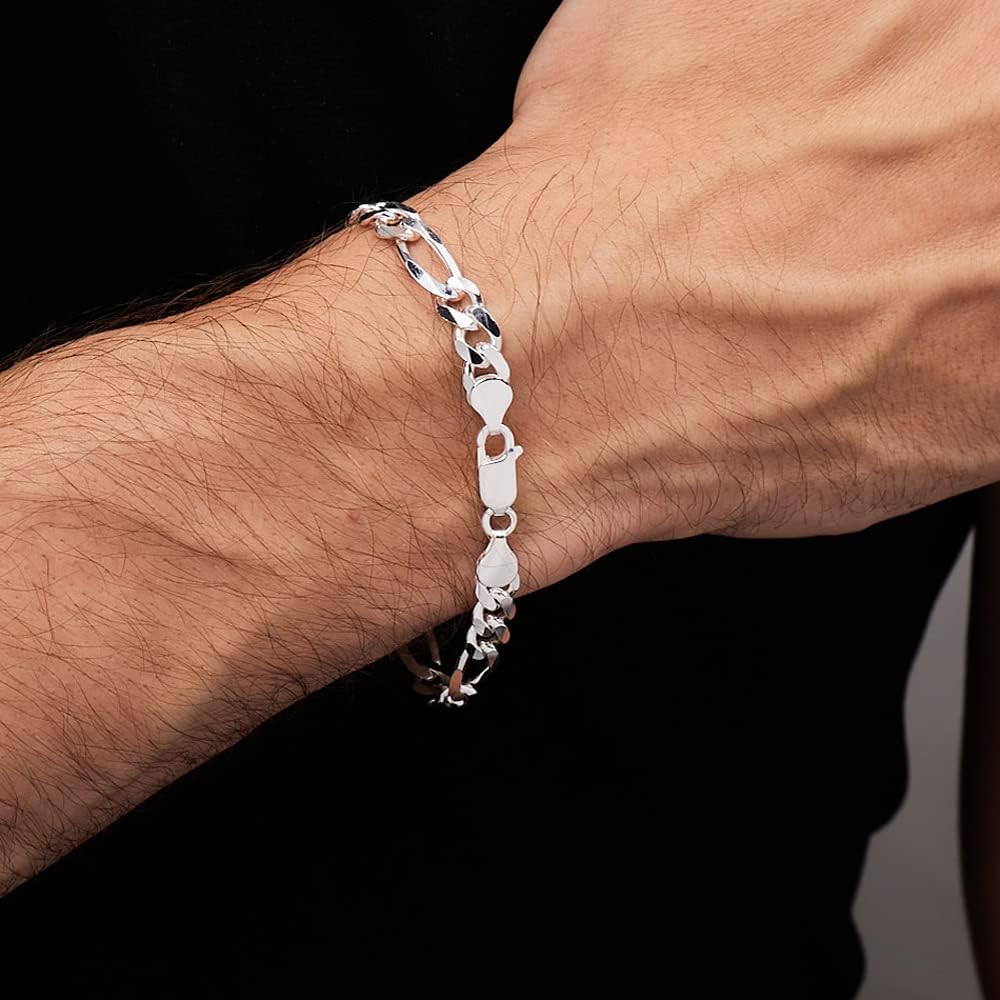 925 Sterling Silver 7mm ID Curb Chain Bracelet on Male Model