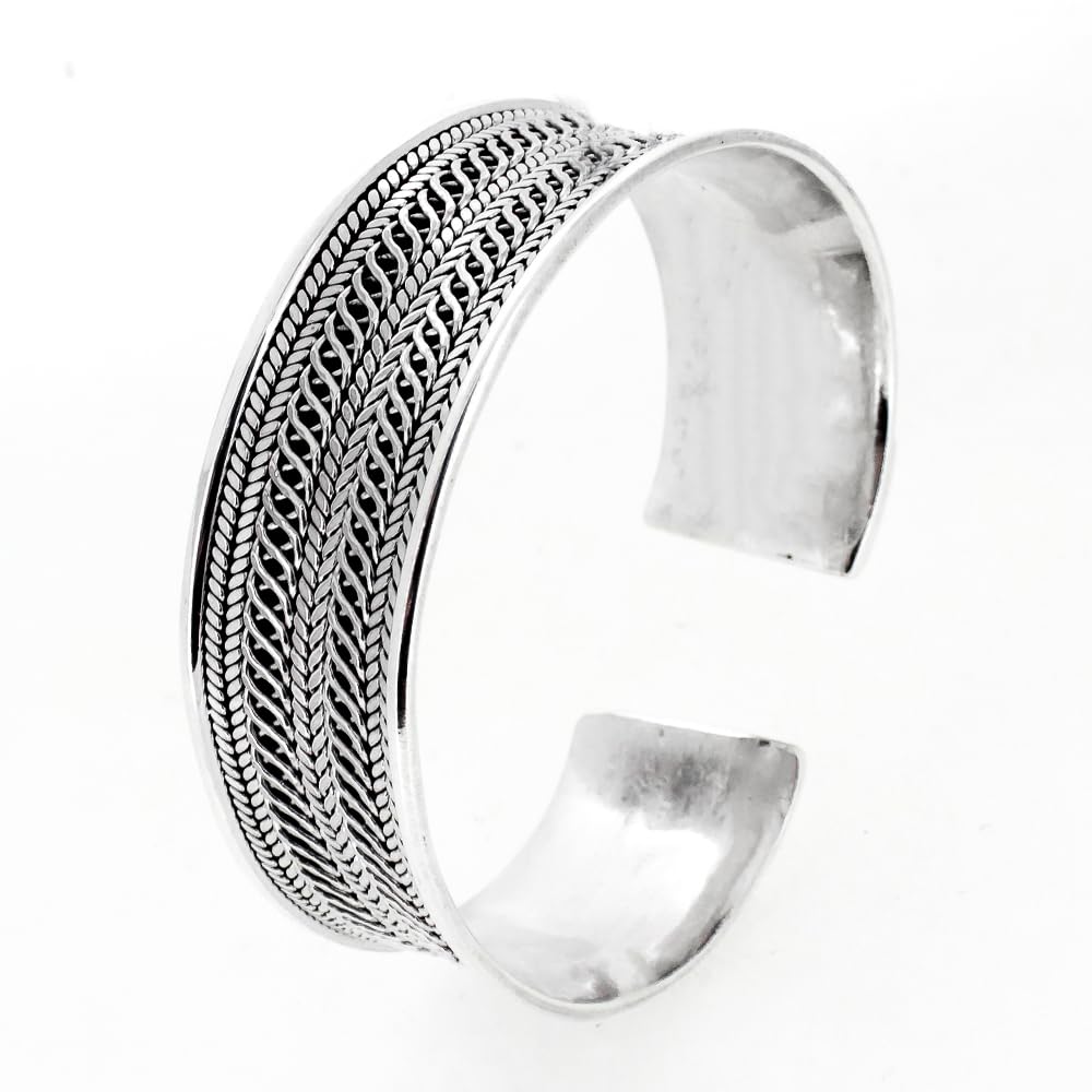 wide silver bangle for women