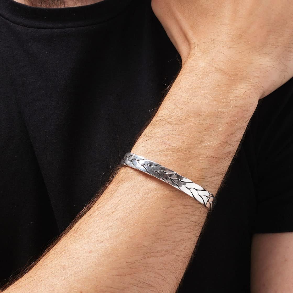 Braided Cuff Bangle | Men's 925 Sterling Silver Bracelet