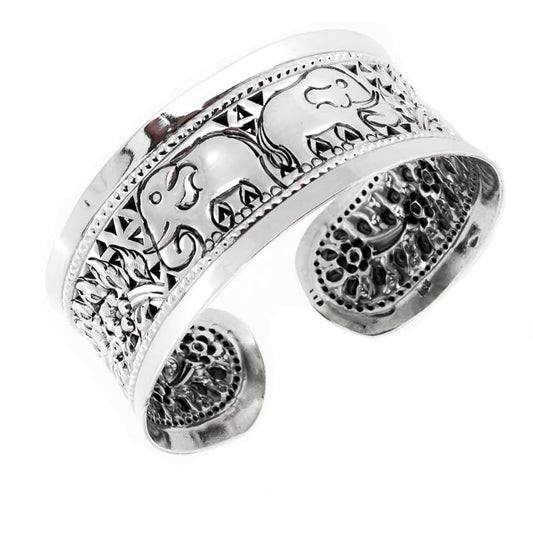 Elephant Cuff Bangle | Chunky 925 Sterling Silver Bracelet for Women