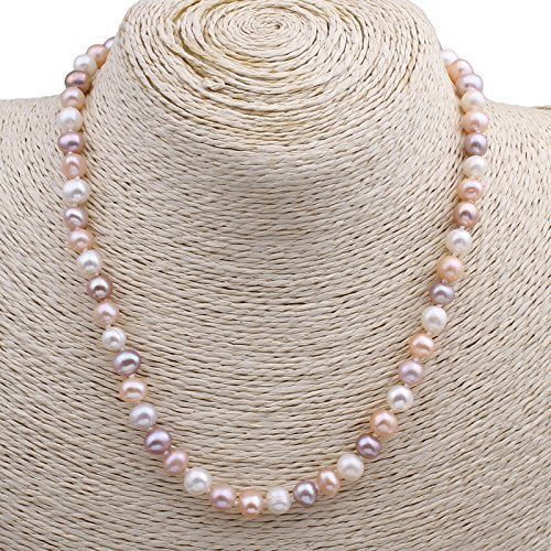 Women's Pearl Jewelry Set | 7-8mm Multicolor Freshwater Necklace and Stud Earrings