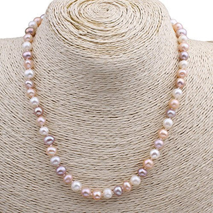 Women's Pearl Jewelry Set | 7-8mm Multicolor Freshwater Necklace and Stud Earrings