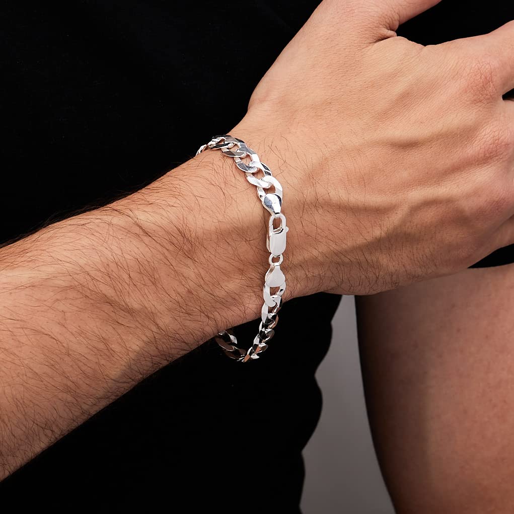 9.2mm thick curb chain bracelet 925 sterling silver on model