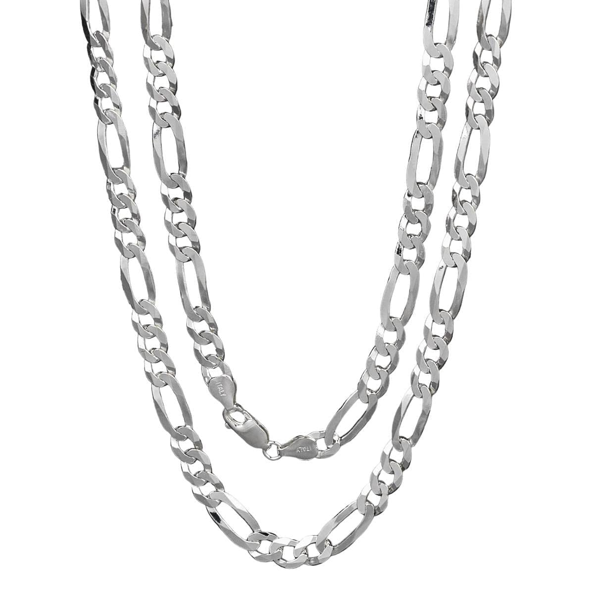 Unisex Chain Necklace | 6.2mm Diamond-Cut Figaro Link in 925 Sterling Silver - Made in Italy - 22"