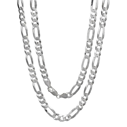 Unisex Chain Necklace | 6.2mm Diamond-Cut Figaro Link in 925 Sterling Silver - Made in Italy - 22"