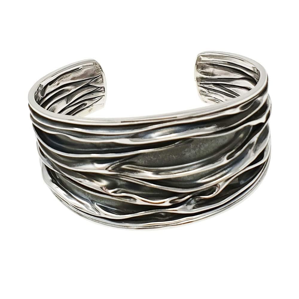 40mm Tapered Crushed Design 925 Sterling Silver Bangle