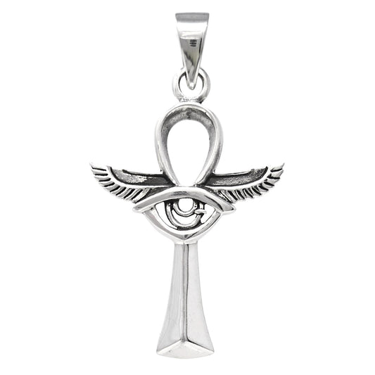 Ankh Cross Pendant Necklace | 925 Sterling Silver Egyptian Pendant with Isis Wings for Women and Men