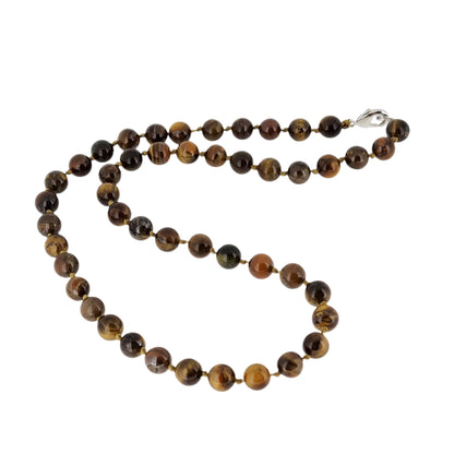 Brown Tiger's Eye 8mm Round Beaded Gemstone Necklace 