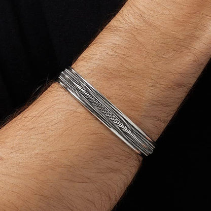 Briaded Cuff Bangle Sterling Silver on Male Model