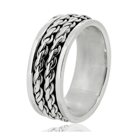 Men's 8mm Rope Spinner Ring | Solid 925 Sterling Silver Stress Relief Fidget Ring for Men (Size 8-14)