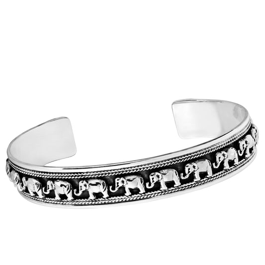 Elephant Bangle Bracelet | Unique 925 Sterling Silver Adjustable Bracelet for Women and Men