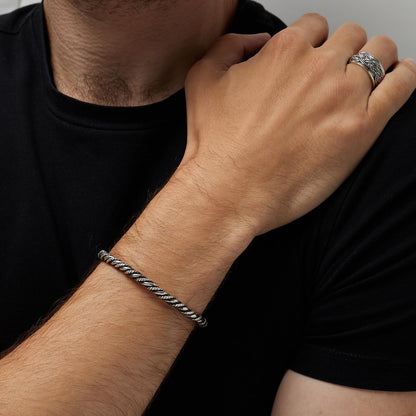 Torque Bangle  | 925 Sterling Silver Bracelet for Men - Ideal Gift for Him