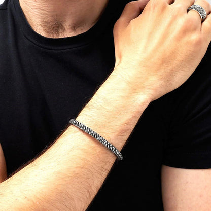 925 Sterling Silver Braided Rope Design Bangle on Male Model