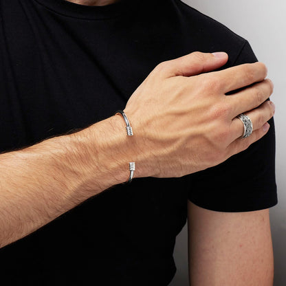 Sleek 925 sterling Silver Torque Bangle Bracelet on Male Model