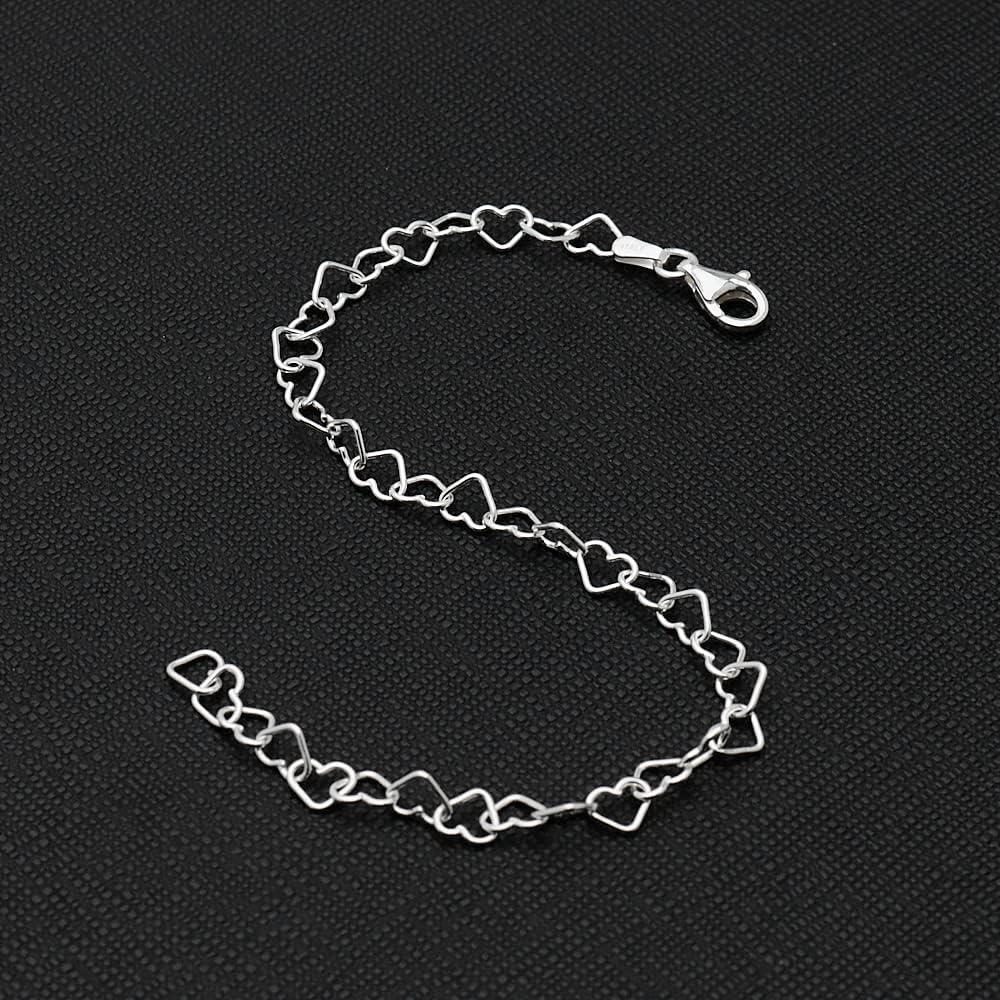 Women's Rolo Heart Link Bracelet | 5mm 925 Sterling Silver Chain Bracelet, Made in Italy