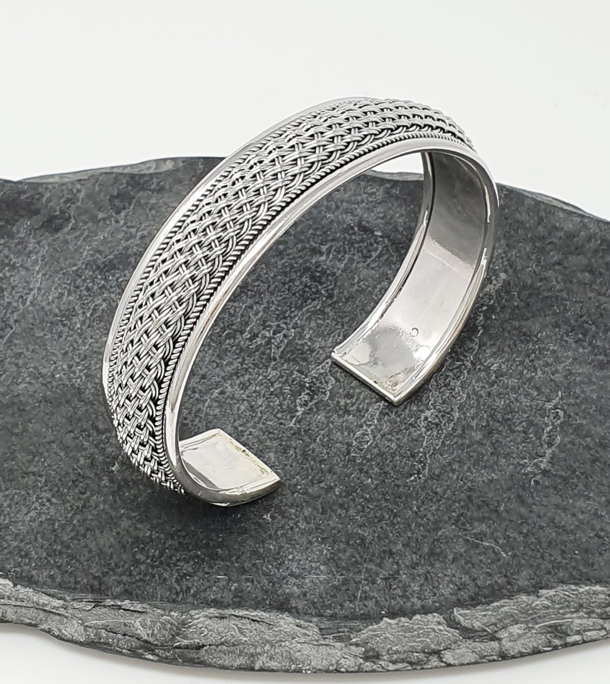 Men's Braided Cuff Bracelet | Solid Heavy 925 Sterling Silver Bangle with Braided Details for Men