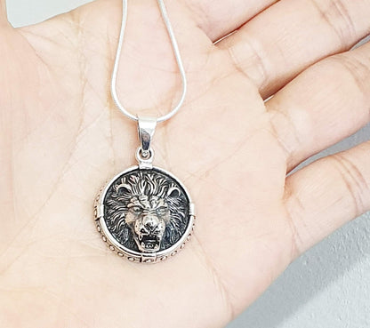 Men's Lion Head Pendant Necklace | Solid 925 Sterling Silver Pendant Necklace for Men