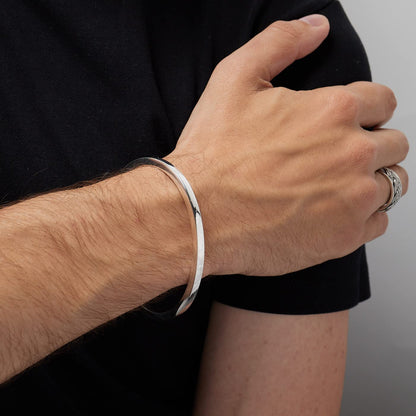 Bar Bangle Bracelet | Solid 925 Sterling Silver Cuff for Men - Ideal Gift