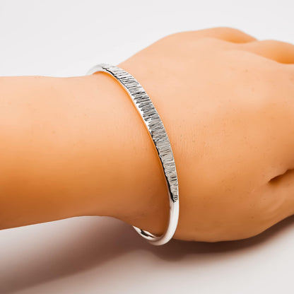 Statement Torque Bangle | 925 Sterling Silver Crushed Hammered Bracelet for Women