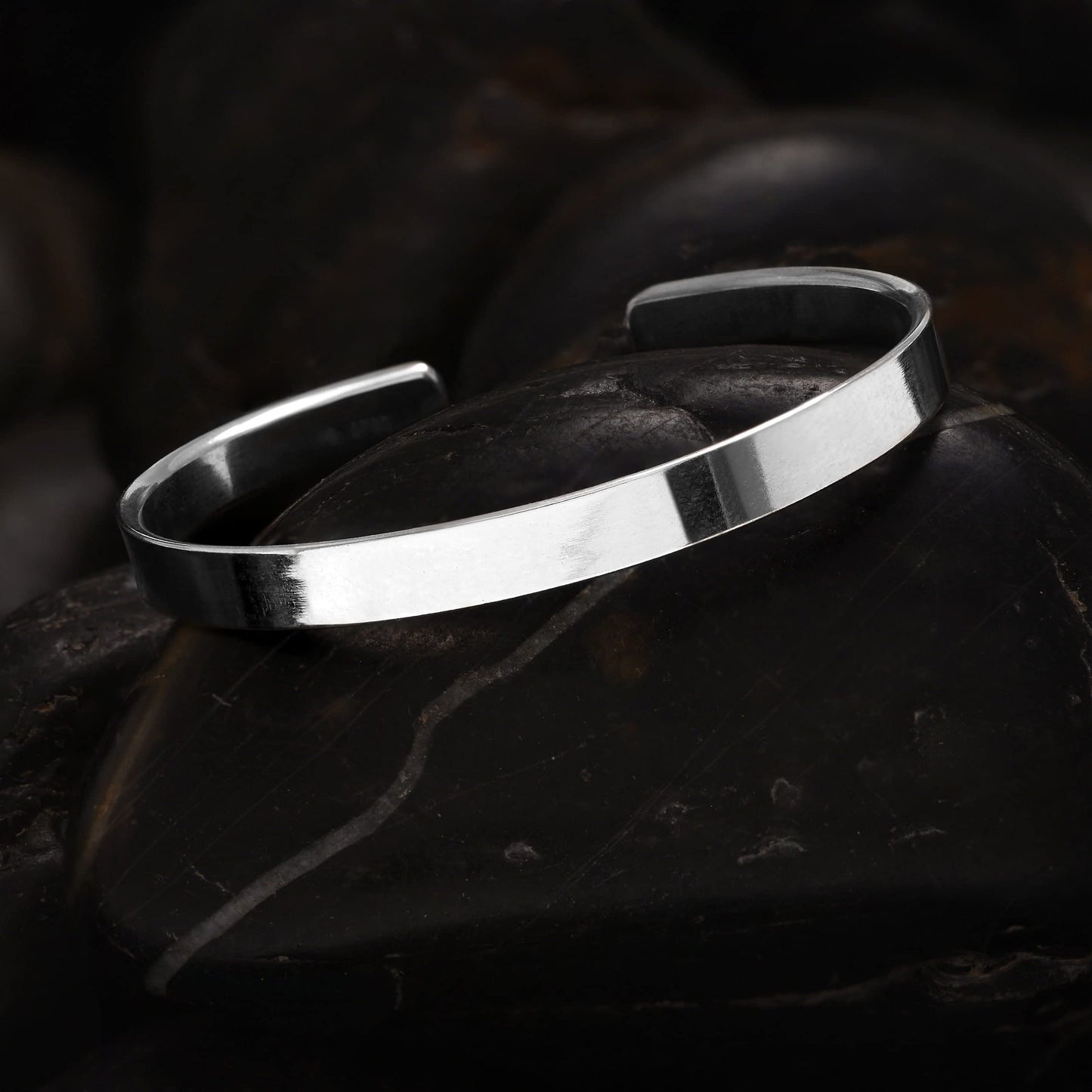 Men's Adjustable Silver Bangle | 8mm Plain 925 Sterling Silver Bracelet