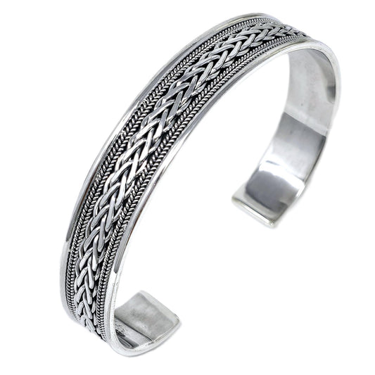 Braided Silver Bangle | Classic Handmade 925 Sterling Silver Cuff Bracelet for Men