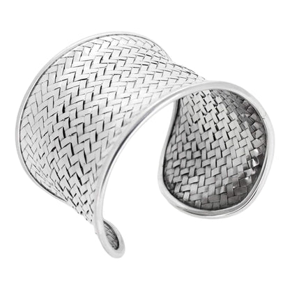 Women's Woven Cuff Bracelet | Chunky 66mm 925 Sterling Silver Braided Wide Cuff for Women