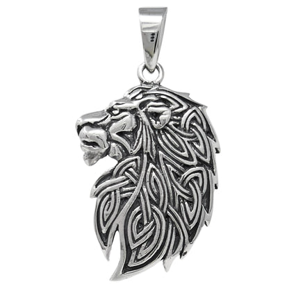 Men's Celtic Knot Pendant Necklace | 925 Sterling Silver Lion King Head Pendant for Men