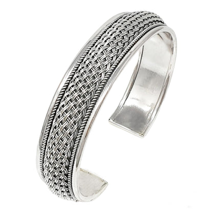 Men's Braided Cuff Bracelet | Solid Heavy 925 Sterling Silver Bangle with Braided Details for Men