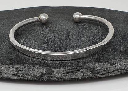 Men's Torque Bangle | Solid Heavy 925 Sterling Silver Plain Bracelet - Jewelry Gift for Him