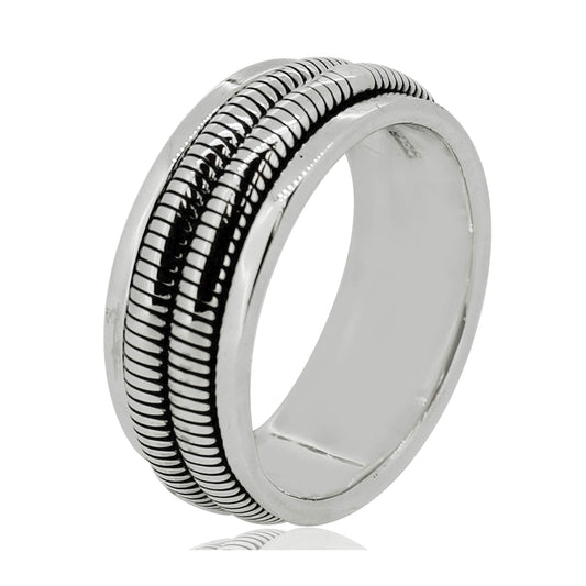 Men's 8.5mm Rope Spinner Ring | Solid 925 Sterling Silver Twisted Stress Relief Band for Men (Size 8-14)