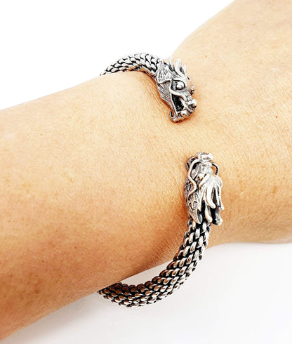 Dragon Head Bangle Bracelet | 925 Sterling Silver Cuff for Men - Ideal Gift