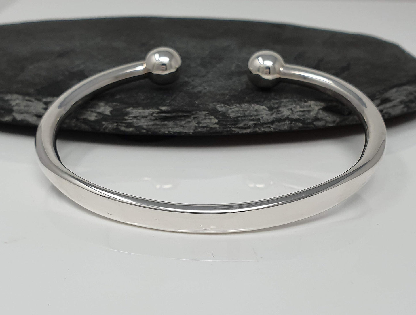 Men's Torque Bangle | Solid Heavy 925 Sterling Silver Plain Bracelet - Jewelry Gift for Him