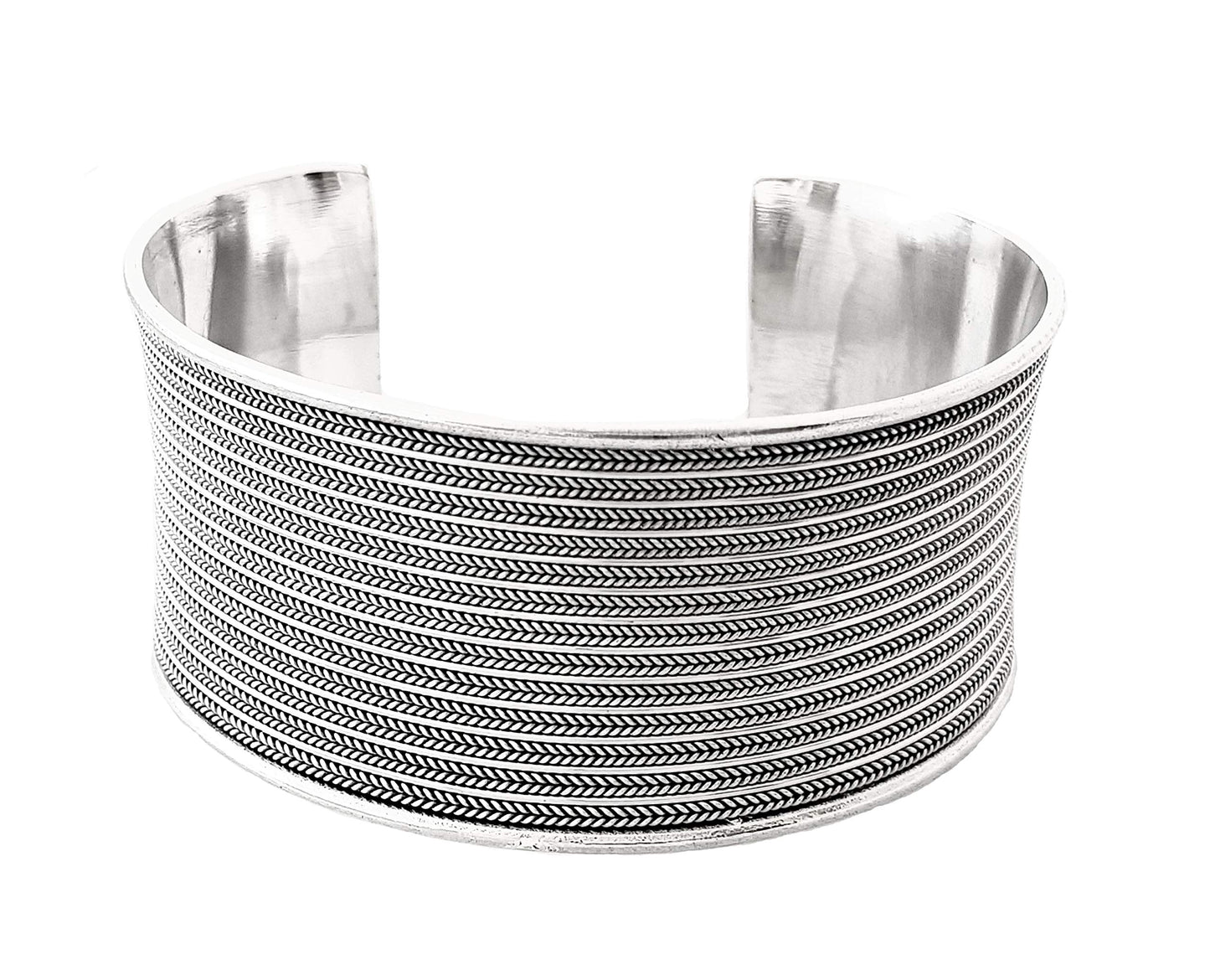 Women's Braided Cuff Bracelet | Chunky 32mm 925 Sterling Silver Woven Bangle for Women