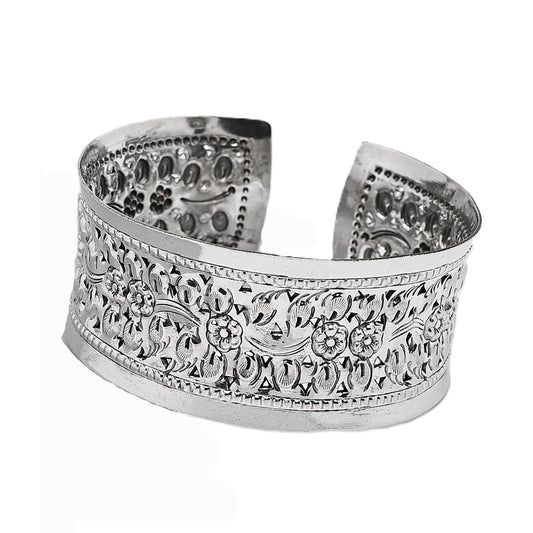 925 sterling Silver Wide Floral Cuff Bangle