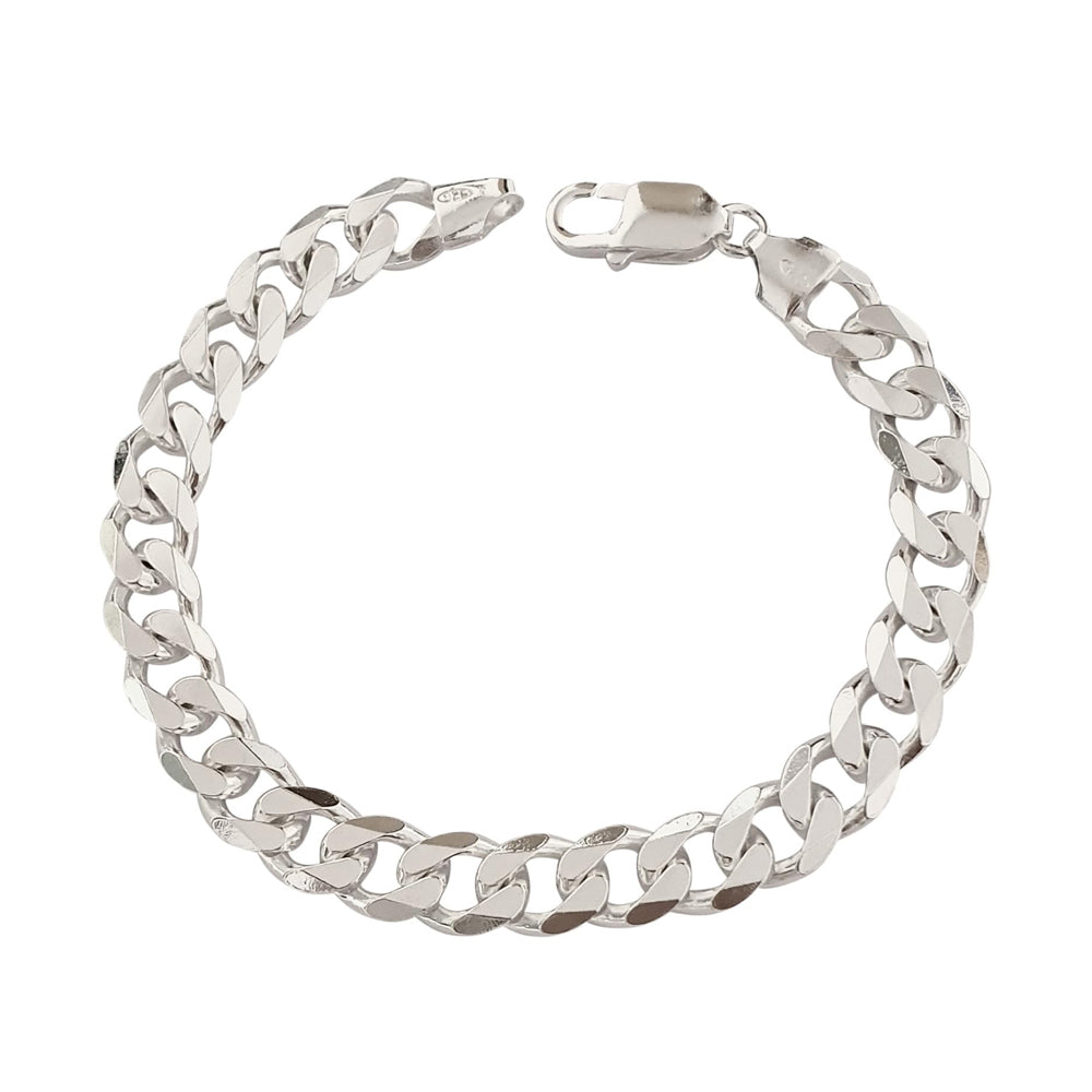 Men's Italian Silver Curb Chain Bracelet | 9mm Chunky 925 Sterling Silver Bracelet for Men