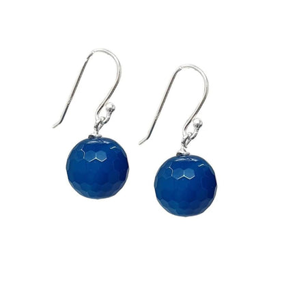 Faceted Blue Agate 12mm Gemstone Dangle Drop Earrings