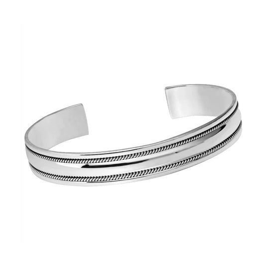 Men's Braided Cuff Bangle | Solid 12mm 925 Sterling Silver Bracelet with Braided Details