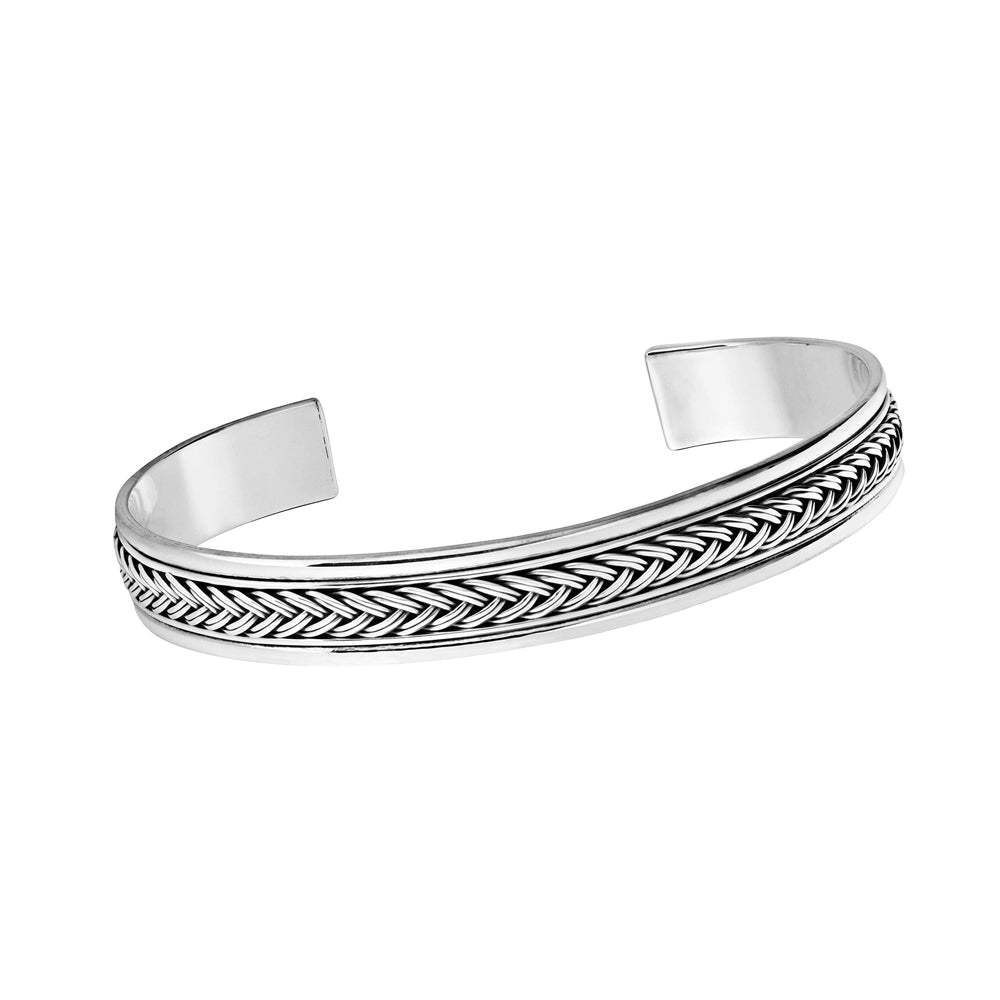 Braided Cuff Bracelet | Solid 925 Sterling Silver Bangle for Men