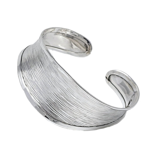 Brushed Design Tapered 925 Sterling Silver Cuff Bangle