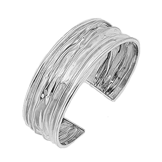 Chunky Statement Cuff Bangle | 20mm Crushed Style 925 Sterling Silver Bracelet for Women