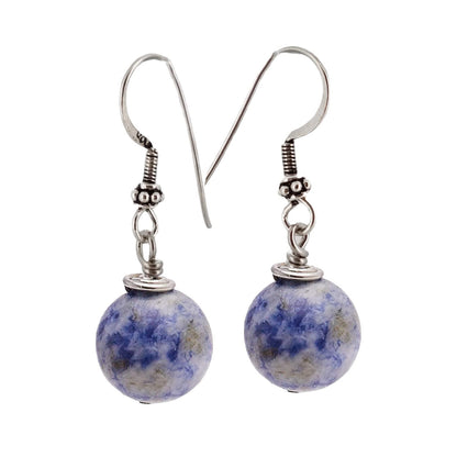 Blue Spots 12mm Gemstone Dangle Drop Earrings