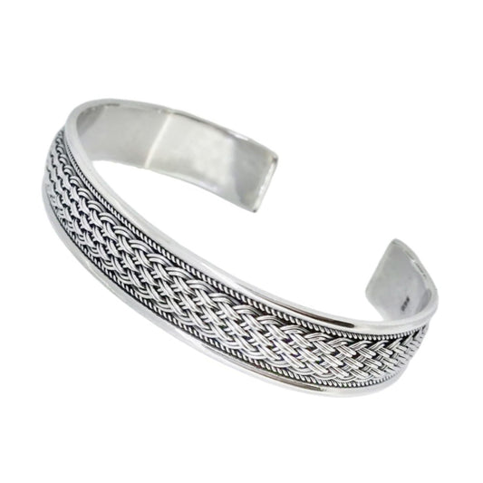 Unisex Cuff Bangle | Braided Design in 925 Sterling Silver - Adjustable