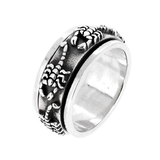 MENS SILVER RING SPINNING SPINNER SCORPION