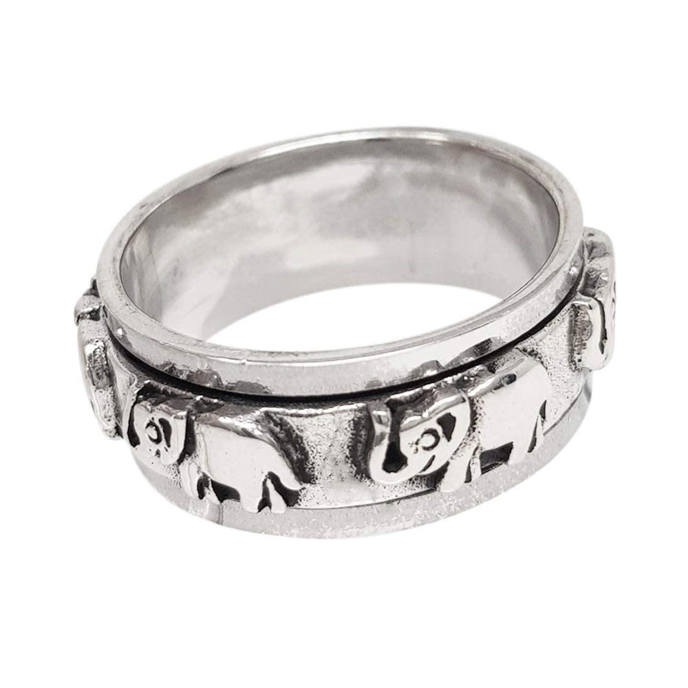 Men's Women's Elephant Spinner Ring | 8mm Solid 925 Sterling Silver Stress Relief Ring with Elephant Design