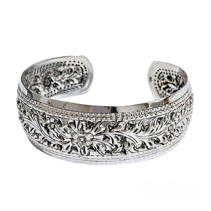 Floral Sterling Silver Cuff Bangle