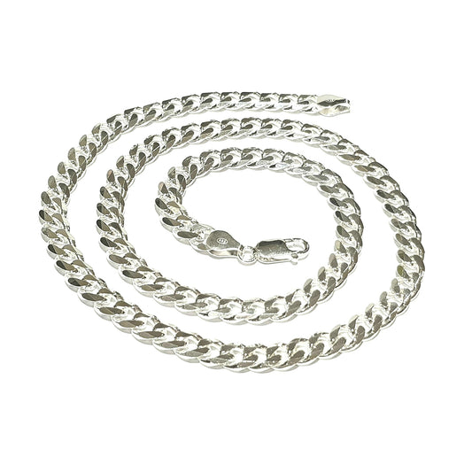 Men's Chain Necklace | 925 Sterling Silver 7mm Diamond-Cut Cuban Curb Link - 26"