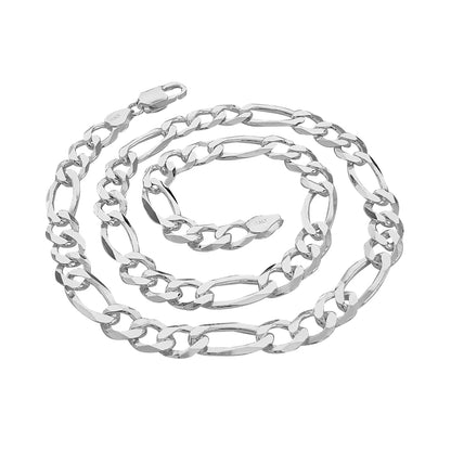 Men's Figaro Chain Necklace | 9.5mm Solid 925 Sterling Silver Chain, Made in Italy, Length: 24in